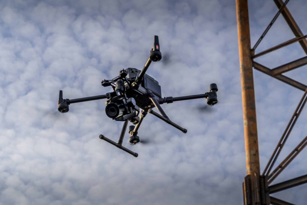 Drone in Flight Inspecting Flare Stack Using Advanced Solutions