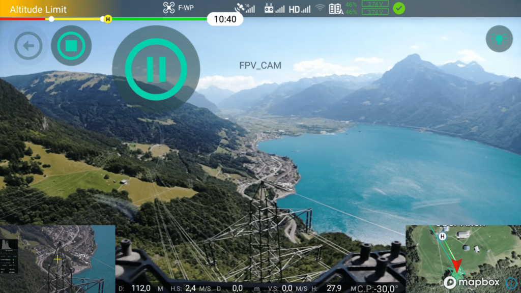 Automated drone flight paths illustrating Predictive Aerial Powerline Maintenance on multiple towers.