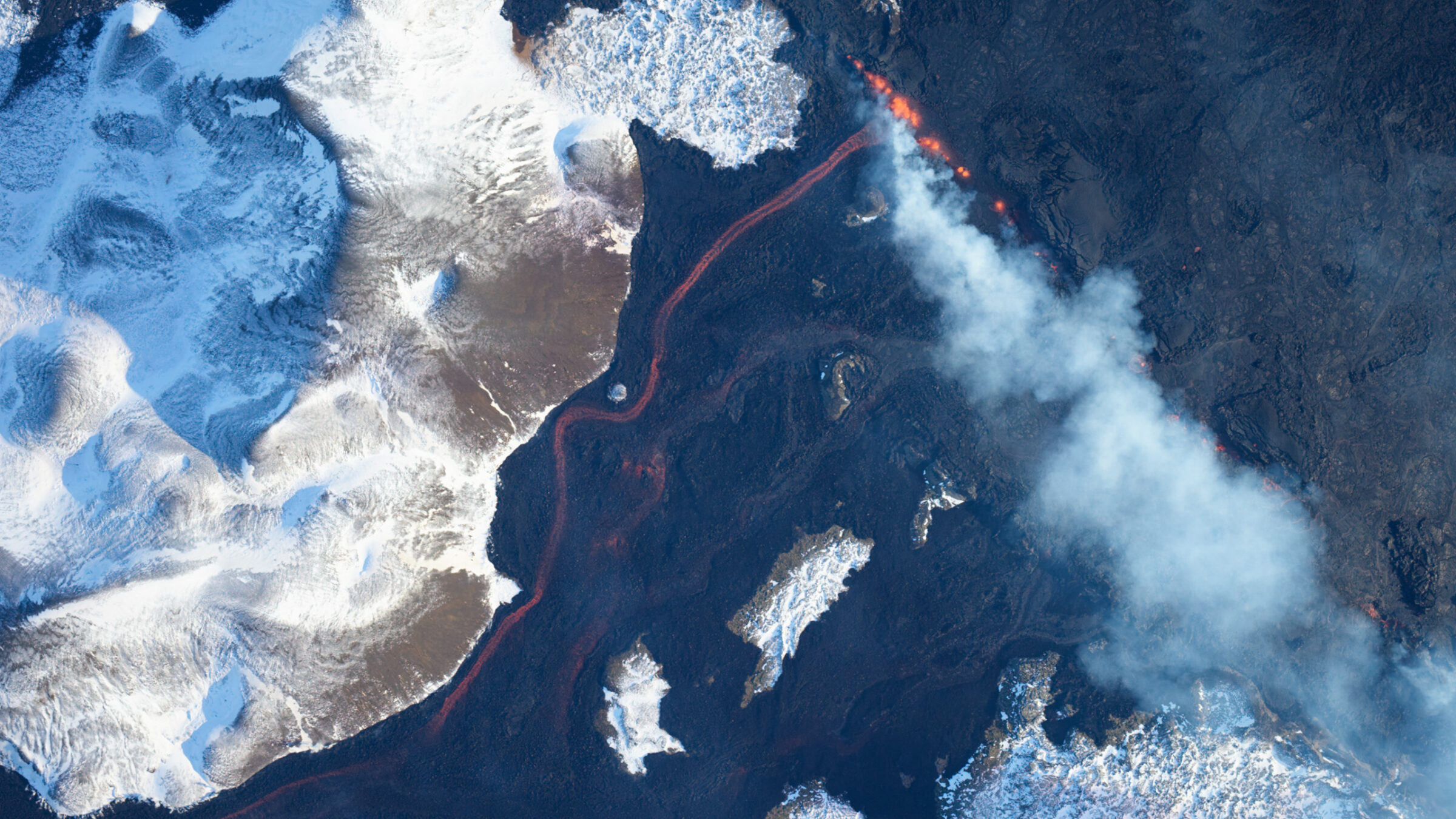 Aerial view of lava flow mapped using high-precision GNSS in Iceland