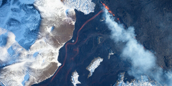 Aerial view of lava flow mapped using high-precision GNSS in Iceland
