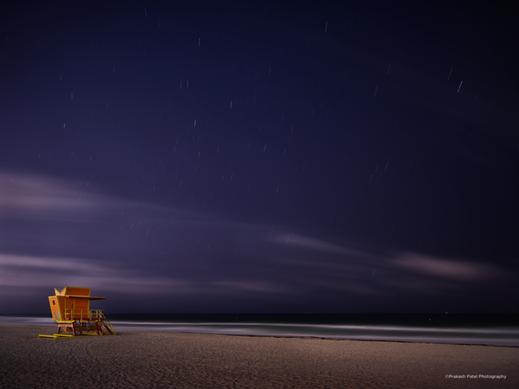 Professional architectural photography at night on a beach